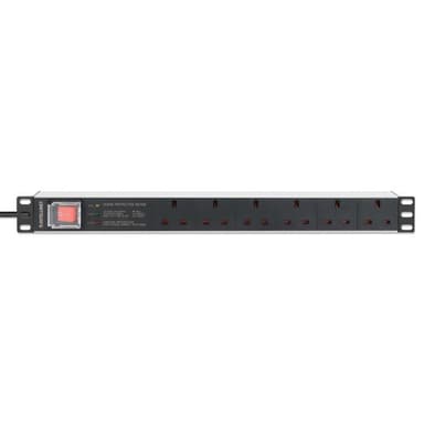 Intellinet 19" 1U PDU 6-way UK, With switch and Surge Protection, Rackmount, Power Distribution Unit, UK 3-pin outlets, 3m power cord, output view 4