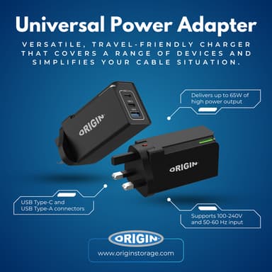 Origin Storage Origin 65W Wall Charger with 2in1 UK/US plug view 2