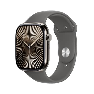 Apple Watch Series 10 GPS + Cellular 46mm Natural Titanium Case with Stone Grey Sport Band - S/M view 1