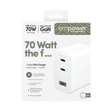 PanzerGlass empower™ by ® Turbo 70W Charger incl. 2 x USB-C + USB-A | UK Plug | Silver White view 3