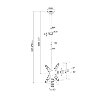Neomounts FPMA-C340BLACK Monitor/TV mount ceiling 32-75" - h 106-156 cm view 15