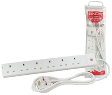 Lindy 5m 6-Way UK Mains Power Extension, White view 1