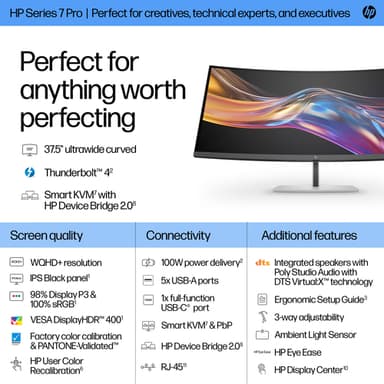 HP Series 7 Pro 37.5 inch WQHD+ Thunderbolt 4 Monitor - 738pu view 3