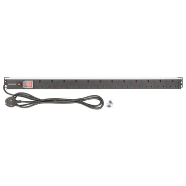 Intellinet 19" 1U PDU 12-way UK, Vertical type, With switch and overload protection, Rackmount, Power Distribution Unit, UK 3-pin outlets, 1.8m power cord, output view 6