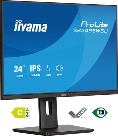iiyama ProLite XB2495WSU-B1 computer monitor 61.2 cm (24.1") 1920 x 1200 pixels WUXGA LCD Black view 1