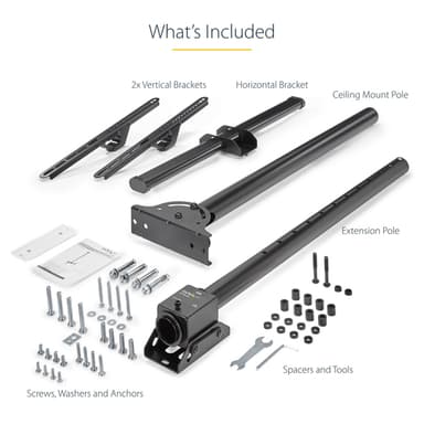 StarTech.com TV Ceiling Mount - Full-Motion Universal Hanging Single Screen Mount with Adjustable Telescopic Pole - Tilt / Swivel - VESA Bracket for 32”-75" Displays view 14