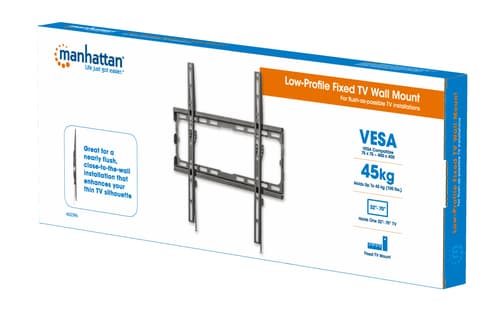 Manhattan Wall Mount for TV & Monitors (Fixed), For screens 32" to 55", VESA compatibility: all between 200x200mm to 400x400mm - check the dimensions of the four mounting holes on back of screen to ensure it fits, Max 40kg, Black, Bracket