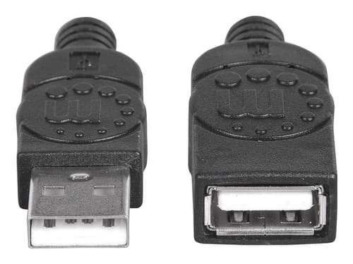Manhattan USB-A to USB-A Extension Cable, 1.8m, Male to Female, 480 Mbps (USB 2.0), Hi-Speed USB, Black, Lifetime Warranty, Equivalent to USBEXTAA6BK