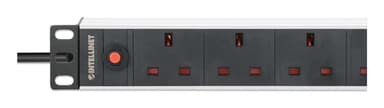 Intellinet 19" 1U PDU 7-way UK, Overload Protection, Rackmount, Power Distribution Unit, UK 3-pin outlets, 3m power cord, output view 4