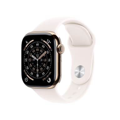 Apple Watch Series 11 GPS + Cellular 42mm Gold Titanium Case with Light Blush Sport Band - S/M view 1