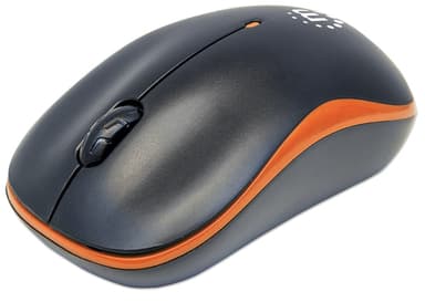 Manhattan Success Wireless Mouse, Black/Orange, 1000dpi, 2.4Ghz (up to 10m), USB, Optical, Three Button with Scroll Wheel, USB micro receiver, AA battery (included), Low friction base, Three Year Warranty view 1