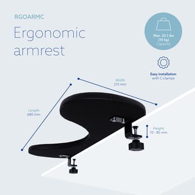 R-Go Tools Armrest R-Go, ergonomic, symmetrical, with abdominal cutout, soft foam, black view 11