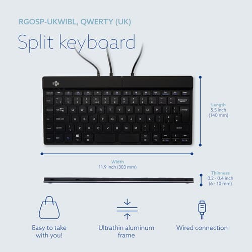 R-Go Tools Ergonomic keyboard R-Go Split Break v2 with break software, ergonomic split keyboard, QWERTY (UK), Wired, black