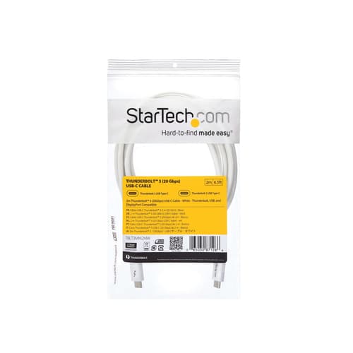 StarTech.com 6.6ft (2m) Thunderbolt 3 Cable, 20Gbps, 100W PD, 4K, Thunderbolt Certified, Compatible with Thunderbolt 4/USB 3.2/DisplayPort