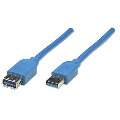 Manhattan USB-A to USB-A Extension Cable, 2m, Male to Female, Blue, 5 Gbps (USB 3.2 Gen1 aka USB 3.0), SuperSpeed USB, Lifetime Warranty, Equivalent to USB3SEXT2MBK (except colour). view 1