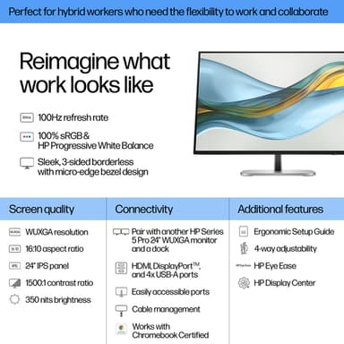 HP Series 5 Pro 24 inch WUXGA Monitor - 524pn view 3