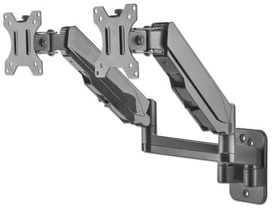 Manhattan Dual Wall Mount for TV & Monitors (Full Motion Gas Spring), For screens 17" to 32", VESA compatibility: 75x75mm and 100x100mm - check the dimensions of the four mounting holes on back of screen to ensure it fits, Max 8kg each, Black, Bracket view 4