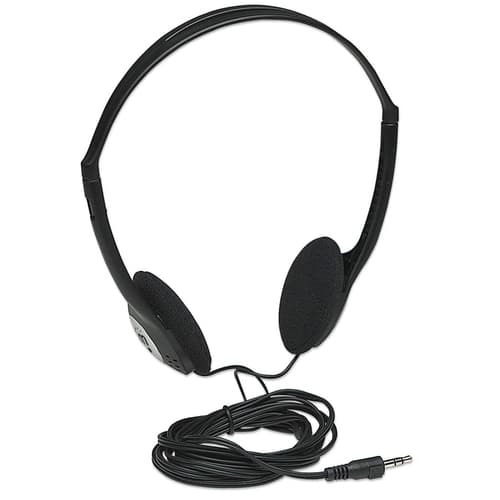 Manhattan Stereo On-Ear Headphones (3.5mm), Adjustable Split Headband, Foam Earpads, Speaker 80W max, Standard 3.5mm stereo jack/plug for audio output, cable 2.2m, Black, Three Year Warranty