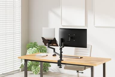 Neomounts DS20-425BL2 Monitor arm with laptop holder 17-27" - space saving view 17