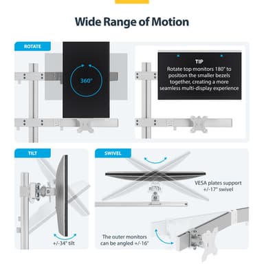 StarTech.com Six-Monitor Desk Mount with Crossbar, Up To 32-inch Computer Screens, Max 17.6lb (8kg) each, Dual Column, C-clamp/Grommet, Height Adjustable view 14