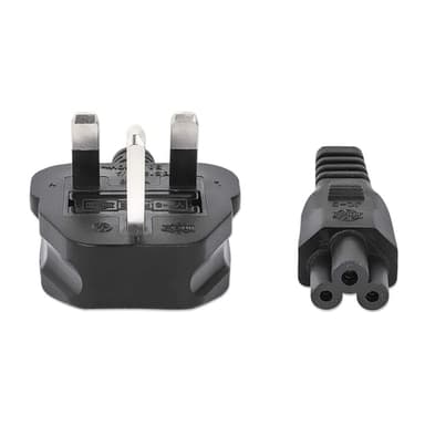 Manhattan Mains Power Cord/Cable, UK 3-pin plug to C5 Female (cloverleaf/triangular), 1.8m, 16A, Lead, Lifetime Warranty view 3