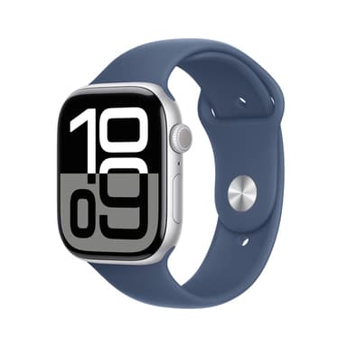 Apple Watch Series 10 GPS + Cellular 46mm Silver Aluminium Case with Denim Sport Band - S/M view 1