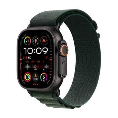Apple Watch Ultra 2 GPS + Cellular 49mm Black Titanium Case with Dark Green Alpine Loop - Small view 1