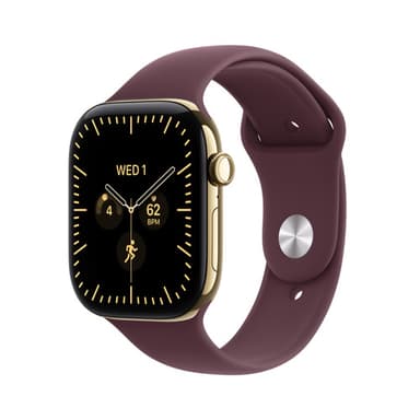 Apple Watch Series 12 GPS + Cellular 42mm Radiant Gold Titanium Case with Burgundy Sport Band - M/L view 1