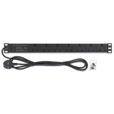 Intellinet 19" 1U PDU 7-way UK, Surge Protection, Rackmount, Power Distribution Unit, UK 3-pin outlets, 3m power cord, output view 6
