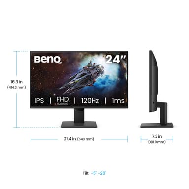 BenQ GW2490P 24" IPS 1920x1080 120Hz 1ms Eye-Care Widescreen Gaming Monitor view 4