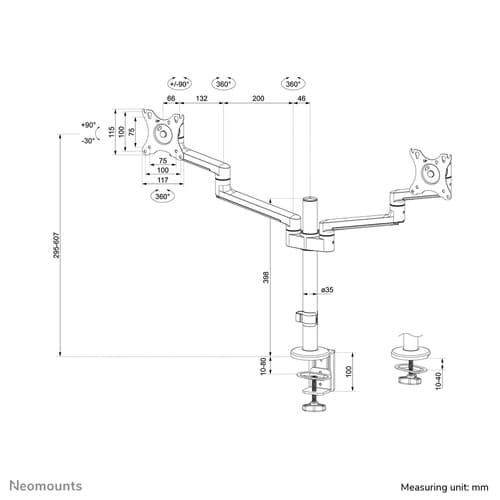 Neomounts DS60-425BL2 Monitor arm 17-27" - space saving