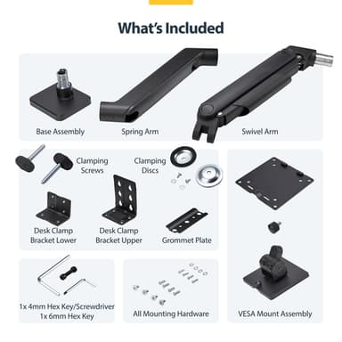 StarTech.com Monitor Desk Mount for up to 49in 32:9 Ultrawide Curved Screens, Mechanical Spring Arm, C-Clamp/Grommet, Tool-Less Adjustment, Max 44lb/20kg view 15