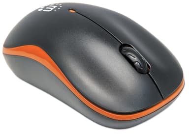 Manhattan Success Wireless Mouse, Black/Orange, 1000dpi, 2.4Ghz (up to 10m), USB, Optical, Three Button with Scroll Wheel, USB micro receiver, AA battery (included), Low friction base, Three Year Warranty view 2