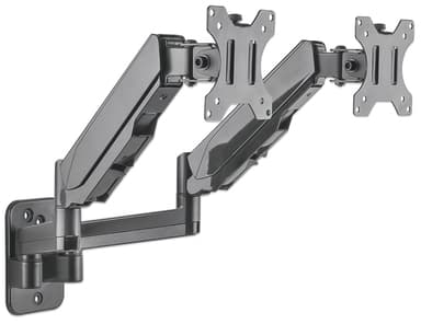 Manhattan Dual Wall Mount for TV & Monitors (Full Motion Gas Spring), For screens 17" to 32", VESA compatibility: 75x75mm and 100x100mm - check the dimensions of the four mounting holes on back of screen to ensure it fits, Max 8kg each, Black, Bracket view 5