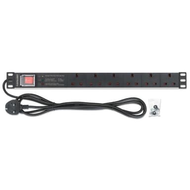 Intellinet 19" 1U PDU 6-way UK, With switch and Surge Protection, Rackmount, Power Distribution Unit, UK 3-pin outlets, 3m power cord, output view 6