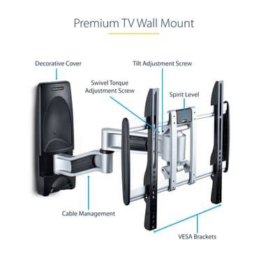 StarTech.com Articulating TV Wall Mount, VESA Wall Mount, Supports 26 to 65 inch/99lb/Flat/Curved TVs, Retractable Low Profile Wall Mount TV Bracket, Adjustable Corner TV Wall Mount - TAA view 11