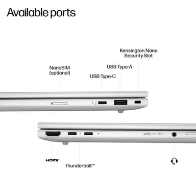 HP EliteBook 8 G1i Next Gen AI Wolf Pro Security Edition Copilot+ PC Intel Core Ultra 7 258V Laptop 35.6 cm (14") WUXGA 32 GB LPDDR5x-SDRAM 512 GB SSD Wi-Fi 7 (802.11be) Windows 11 Pro Silver view 3