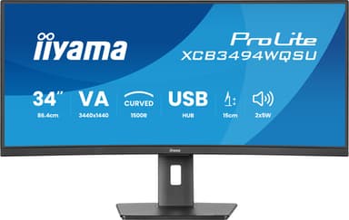iiyama ProLite XCB3494WQSU-B1 computer monitor 86.4 cm (34") 3440 x 1440 pixels UltraWide Quad HD LED Black view 3