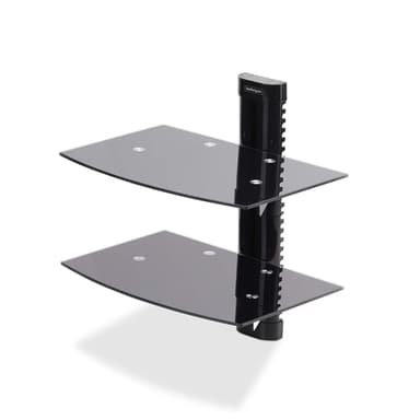 StarTech.com Dual Floating Wall-Mounted AV Shelves, Adjustable Height Shelf For Under TV, Organize A/V Equipment On Black Tempered Glass Shelves view 1