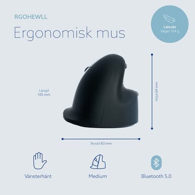 R-Go Tools Ergonomic mouse R-Go HE Break with break software, medium (hand size 165-185 mm), left-handed, Bluetooth, black view 5