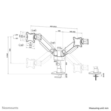 Neomounts DS65S-950WH2 Monitor arm 24-34" - gas spring - Topfix - multi-adjustable - 180°-stop view 20