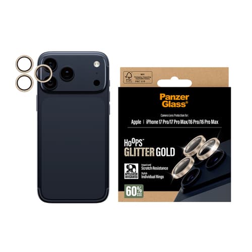 PanzerGlass ® Hoops® Camera Lens Protector Glitter Gold iPhone 17 Pro | iPhone 17 Pro Max | iPhone 16 Pro | 16 Pro Max Clear screen protector Apple 1 pc(s)