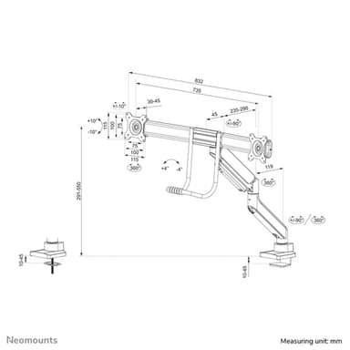Neomounts DS75-450BL2 Monitor arm 17-32" - gas spring - Topfix - 180°-stop view 20