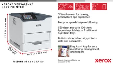 Xerox VersaLink B620 A4 61ppm Duplex Printer PS3 PCL5e/6 2 Trays 650 Sheets view 11