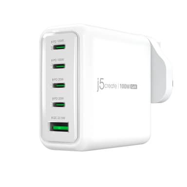 j5create JUP53100 100W GaN USB-C® 5-Port Charger view 1