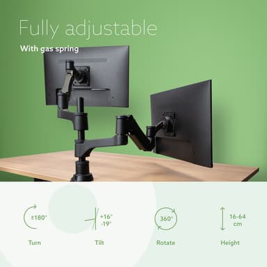 R-Go Tools Monitor arm R-Go Caparo Dual, for two monitors, adjustable with gas spring, 3-9 kg load capacity, 100% circular, black view 9
