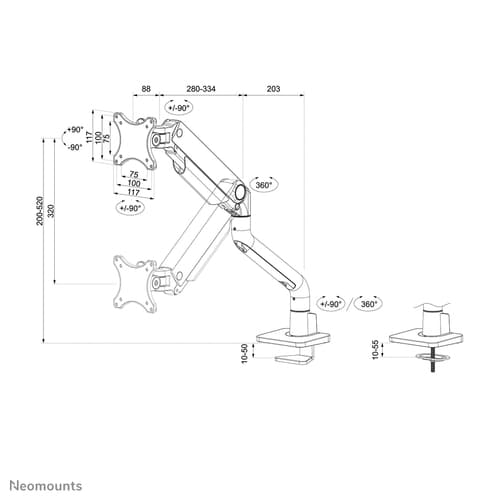 Neomounts DS70S-950BL1 Monitor arm 17-49" - gas spring - Topfix - 180°-stop