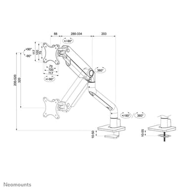 Neomounts DS70S-950BL1 Monitor arm 17-49" - gas spring - Topfix - 180°-stop view 20