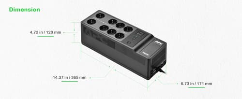 APC Back-UPS, 500VA/300W Floor/Wall Mount, 230V, 8x CEE 7/3 Schuko outlets, USB Type A Port, User Replaceable Battery
