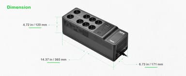 APC Back-UPS, 500VA/300W Floor/Wall Mount, 230V, 8x CEE 7/3 Schuko outlets, USB Type A Port, User Replaceable Battery view 14